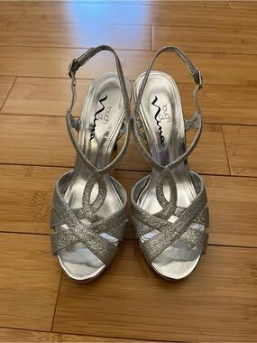 Silver Glitter Strappy Heels for Women